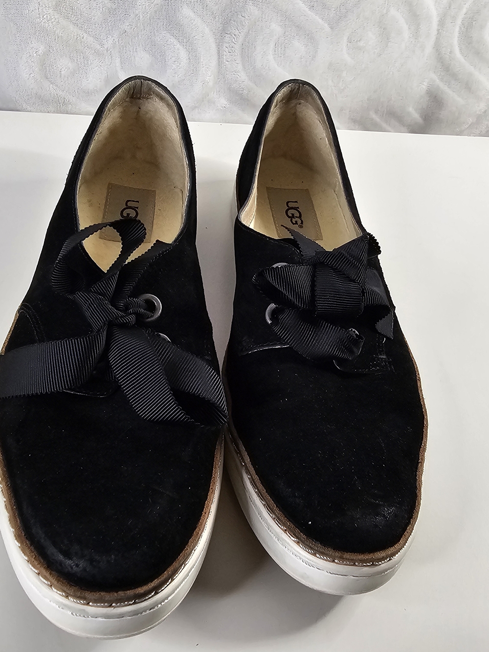 UGG Women's Black Suede Platform Lace-Up Shoes